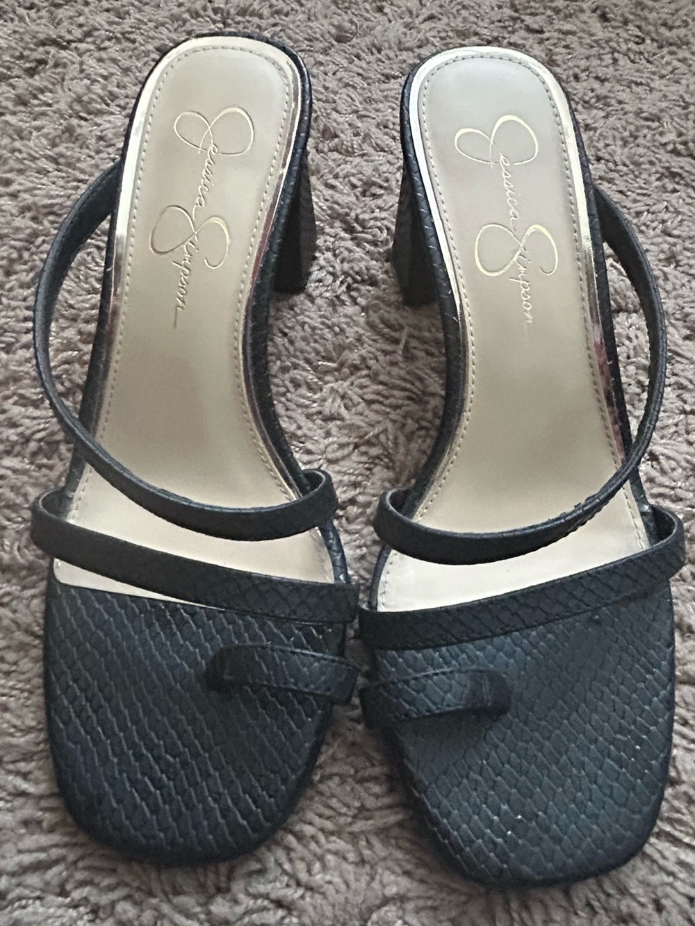 Jessica Simpson Black Textured Strappy Heels
